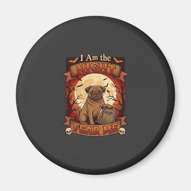 Íman Noite de Am Me Temer Halloween Pug Lua Lápide (Frente)