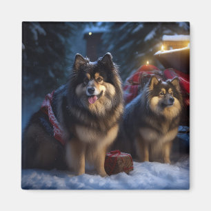 Íman Noite de Natal Finlandesa de Lapphund Snowy Sleigh