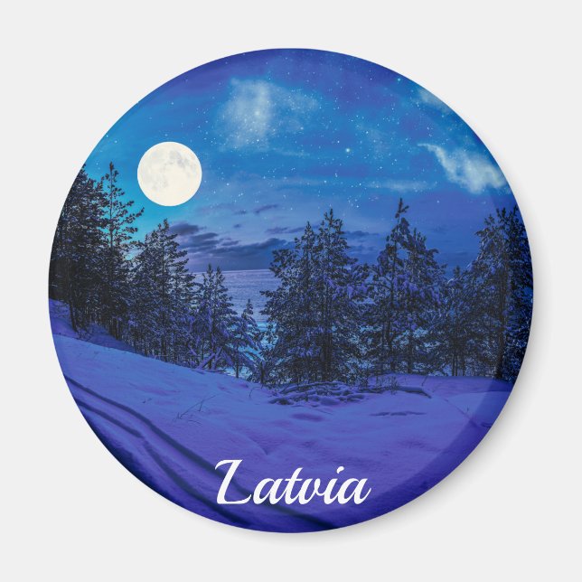 Íman Noite estrelada com lua de cheio na floresta (Frente)
