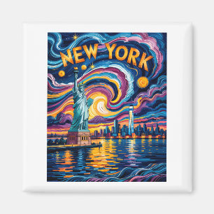 Íman Noite Estrelada de Van Gogh Arte Nova York Silhuet