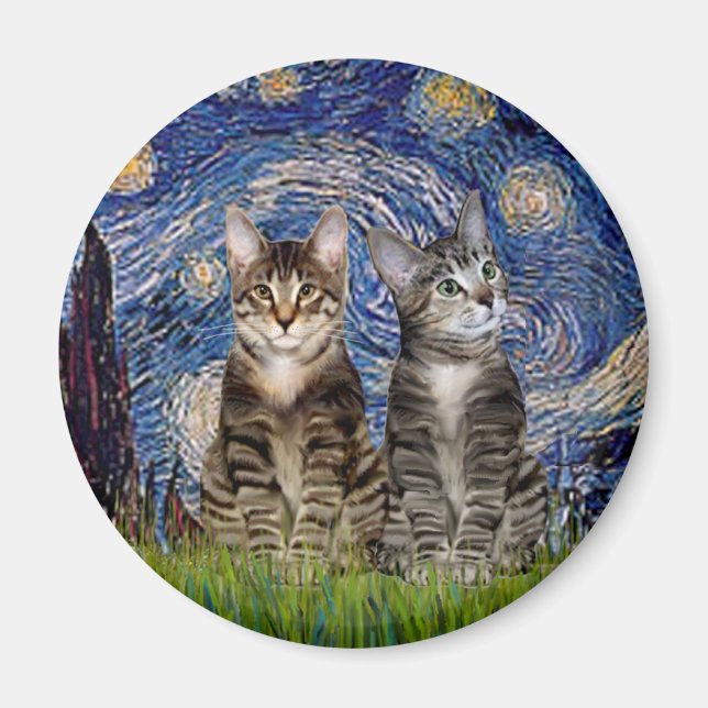 Íman Noite Estrelada - Dois Gatos Tigre Tabby (Frente)