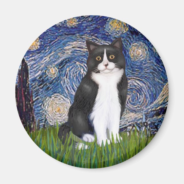Íman Noite Estrelada - Gato Preto e Branco (Frente)