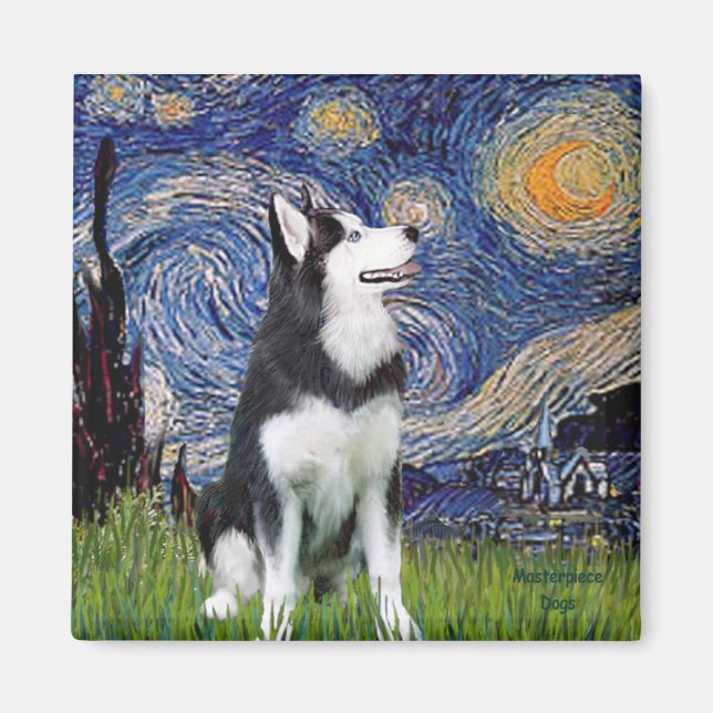 Íman Noite Estrelada - Husky Siberiano #1 (Frente)