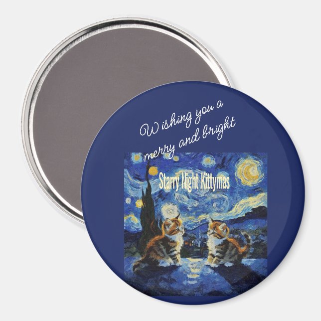 Íman Noite Estrelada Natal Gato Amante Kittymas Diversã (Front/Back)