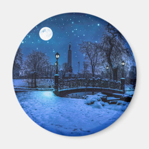 Íman Noite mágica de inverno com céu estrelado e lua 