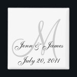 Íman Noiva de Casamento Data Monograma Branco Preto<br><div class="desc">Casamento Noiva Nomes Monograma Magnet Preto. Personalize as cores e as informações pessoais. Estes fazem favores de casamento excelente.</div>