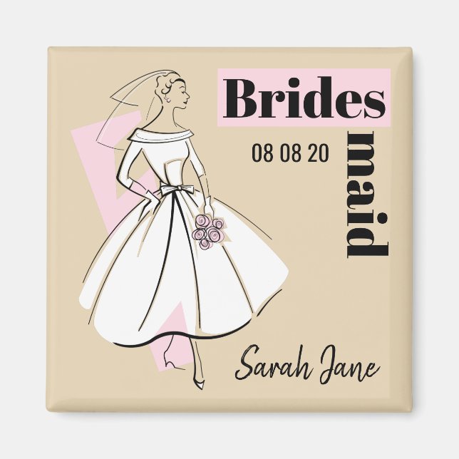 Íman Noiva de Moda Neutra Bridesmaid Nome quadrado (Frente)