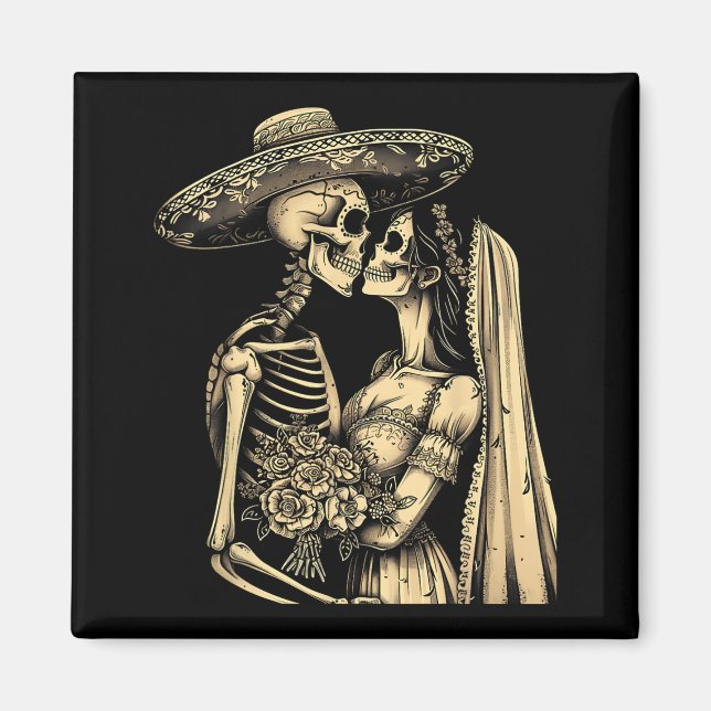 Íman Noiva Esqueleto Casal Crânio Açúcar Dia De Muertos (Frente)