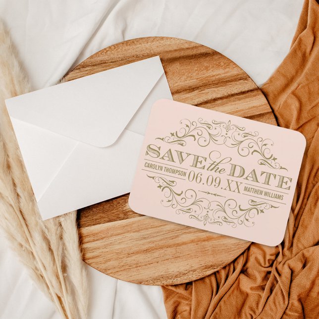 Íman Noivado Antigo Blush Flourish Save the Date (Criador carregado)