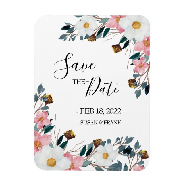 Íman Noivado Floral Blush Salve a Data (Vertical)