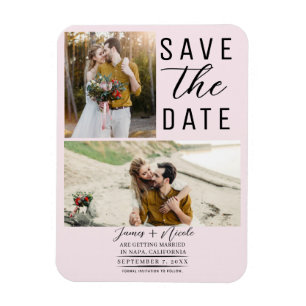 Íman Noivado Save the Date Moderno Rosa Corado 2 Fotos
