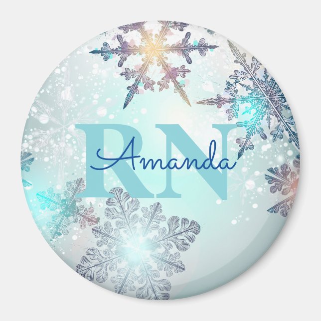 Íman Nome Azul Personalizado Enfermeira RN (Frente)