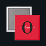 Íman Nome com Letra de Monograma Personalizada Vermelho<br><div class="desc">Este monograma elegante e design de nome com letra estilosa podem ser dados como presente de aniversário, casamento, chá de noiva, aniversário de casamento, Dia das Mães ou qualquer ocasião. Ele pode ser personalizado com a inicial e o nome da pessoa. Você pode alterar a fonte, cor da fonte, tamanho...</div>