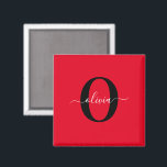 Íman Nome com Letra Inicial Personalizada Vermelho Pret<br><div class="desc">Este monograma elegante e design de nome em letra cursiva estilosa podem ser dados como presente de aniversário, casamento, chá de panela, aniversário de casamento, Dia das Mães ou qualquer ocasião. Pode ser personalizado com a inicial e o nome da pessoa. Você pode alterar a fonte, cor da fonte, tamanho...</div>