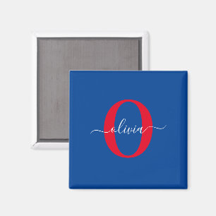 Íman Nome com Letra Maiúscula Personalizada Azul Branco