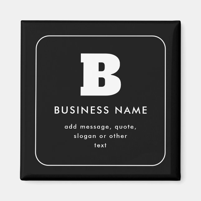Íman Nome comercial e slogan editáveis | Preto e Branco (Frente)