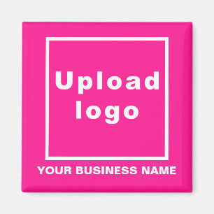Íman Nome da empresa e logotipo - Mídia quadrada rosa