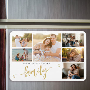 Íman Nome da família colagem de 6 fotos personalizadas 