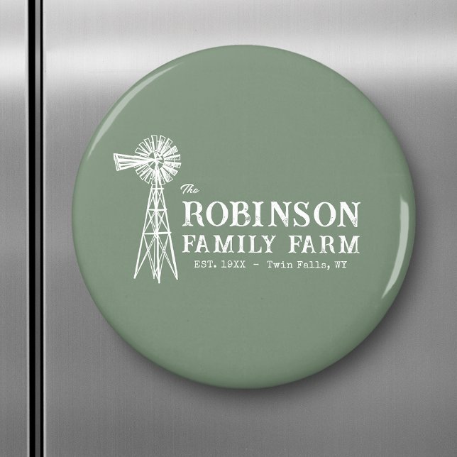 Íman Nome da família Fazenda Rustic Windmill Sage Green (Criador carregado)