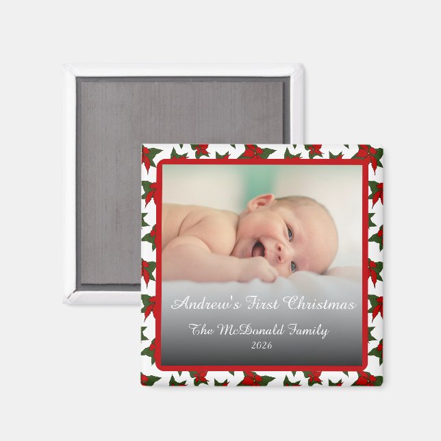 Íman Nome da foto de férias primeiro Natal (Front/Back)