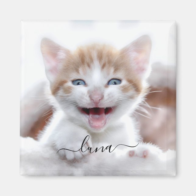 Íman Nome da Foto do Seu Gato com Floreios (Frente)