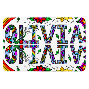 Íman Nome da garota Olivia, Flor Selvagem Colorida Whim
