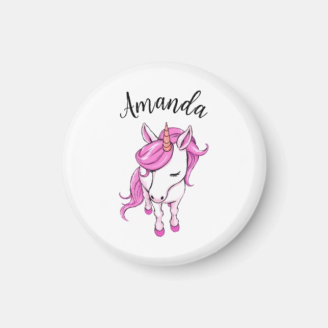 Íman Nome da Menina de Unicórnio Rosa Elegante (Frente)