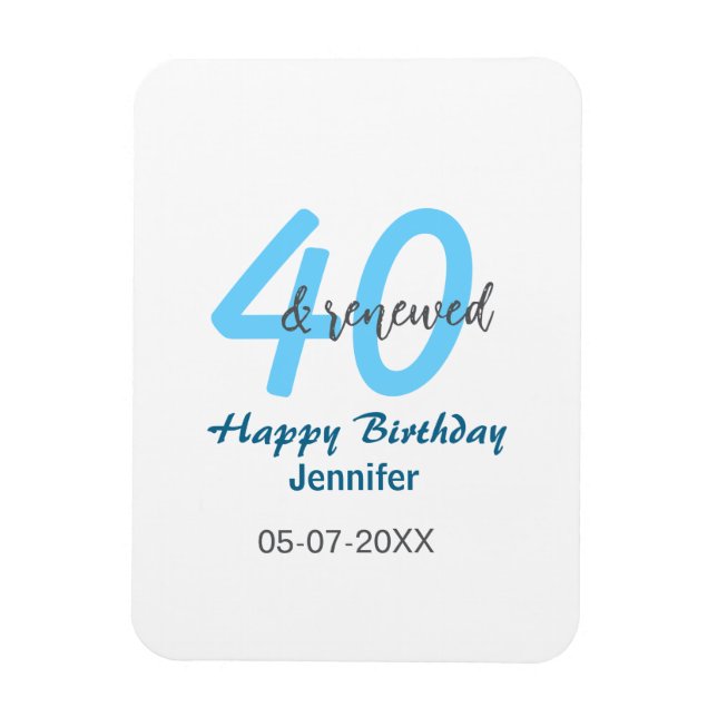 Íman nome data azul 40º & renovado número em negrito (Vertical)
