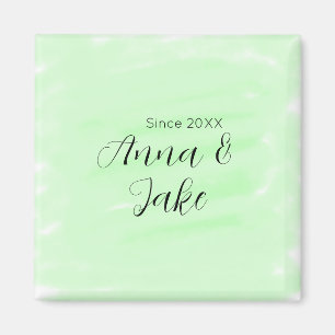 Íman Nome data casamento casal verde aquarela pastel l