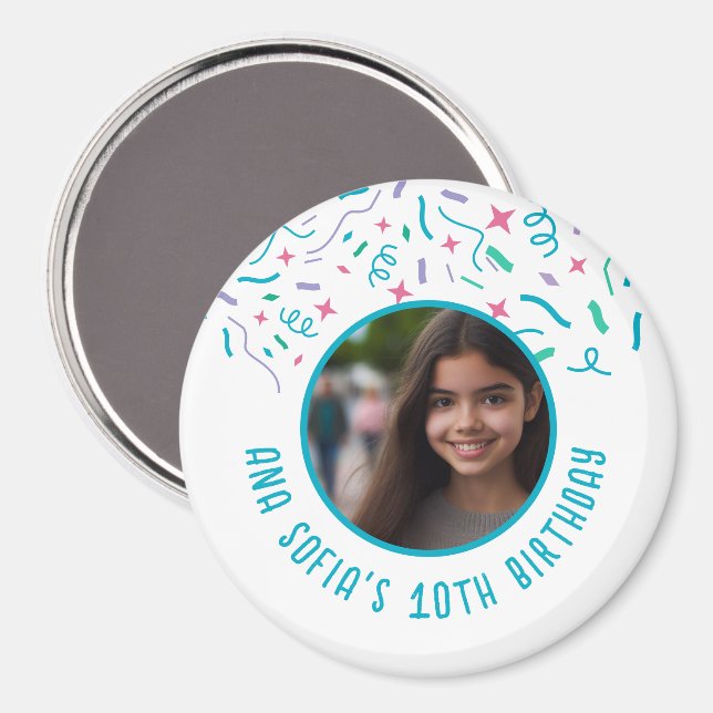 Íman Nome de Foto Personalizado Qualquer Idade Confetti (Front/Back)