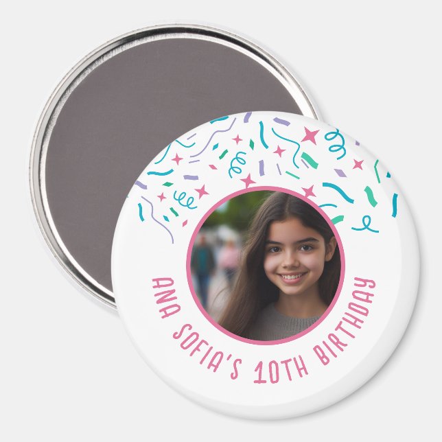 Íman Nome de Foto Personalizado Qualquer Idade Confetti (Front/Back)