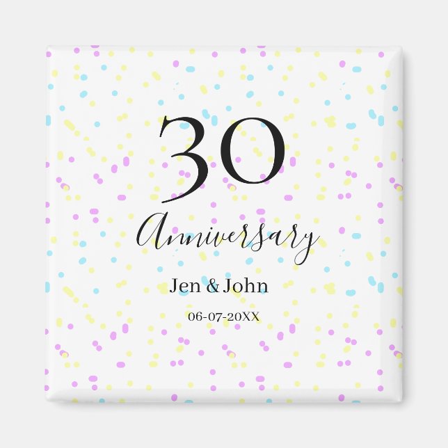 Íman Nome do aniversário da 30 da bolinhas de  amarelo- (Frente)