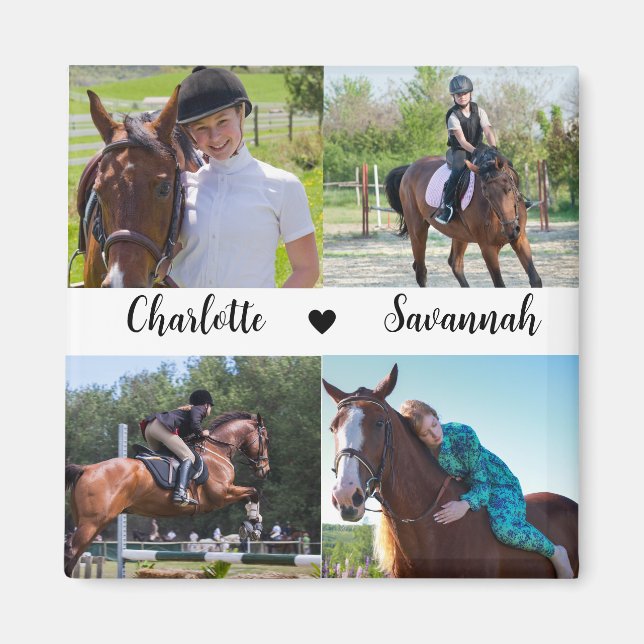 Íman Nome do Cavalo de Colagem de Fotos Personalizado 4 (Frente)