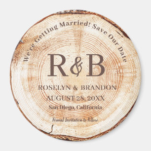 Íman Nome do Monograma de Casamento Rústico da Madeira