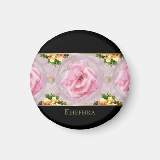 Íman Nome do Monograma de Cor Floral Rosa