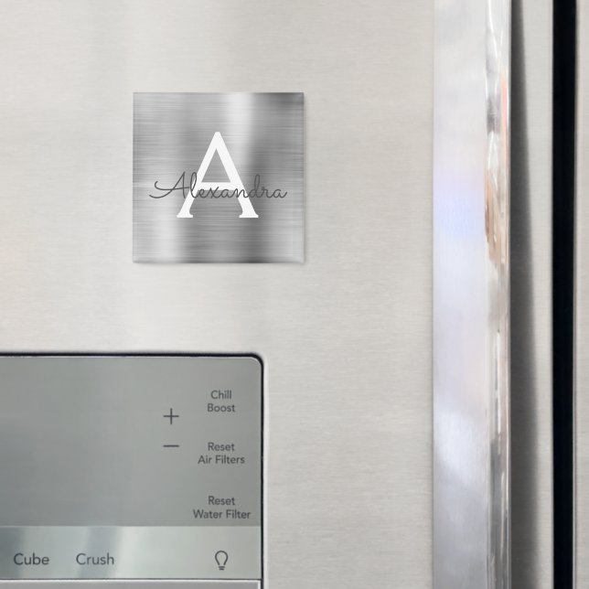 Íman Nome do monograma de metal escovado prata (In Situ (Fridge))