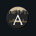 Íman Nome do Monograma do Glam Glitter Preto Dourado<br><div class="desc">Nome do Monograma da Glitter Glitter Glitter Dourada e Preta e Magnet de Partido Inicial. Isto faz o doce e perfeito aniversário de 16 anos,  casamento,  chá de panela,  aniversário,  chá de fraldas ou festa de solteira presente para alguém que ama luxo de luxo e estilos quíticos.</div>
