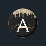 Íman Nome do Monograma do Glam Glitter Preto Dourado<br><div class="desc">Nome do Monograma da Glitter Glitter Glitter Dourada e Preta e Magnet de Partido Inicial. Isto faz o doce e perfeito aniversário de 16 anos,  casamento,  chá de panela,  aniversário,  chá de fraldas ou festa de solteira presente para alguém que ama luxo de luxo e estilos quíticos.</div>