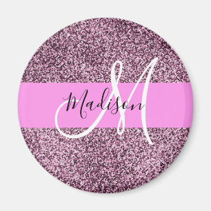 Íman Nome do Monograma do Glam Pink & Violet Glitter Sp