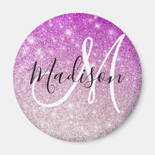 Íman Nome do Monograma do Glitter Purple Girls & Glam