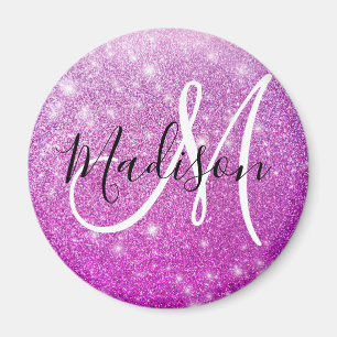 Íman Nome do Monograma do Glitter Purple Girls & Glam