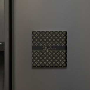 Íman Nome Do Monograma Dourado E Preto Elegante Moderno