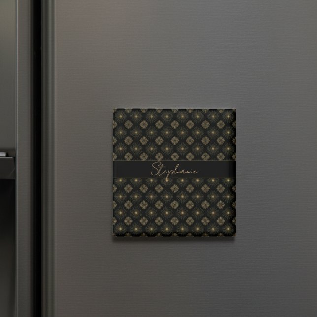 Íman Nome Do Monograma Dourado E Preto Elegante Moderno (Criador carregado)