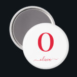 Íman Nome do Script Monograma Branco Personalizado E Ve<br><div class="desc">Este monograma de na moda e design de guião elegante pode ser dado como presente para um aniversário,  favor de casamento,  chá de panela ou qualquer ocasião. Pode ser personalizado com o nome e o nome da pessoa.</div>