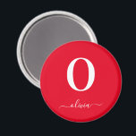 Íman Nome do Script Monograma Personalizado Vermelho e<br><div class="desc">Este monograma de na moda e design de guião elegante pode ser dado como presente para um aniversário,  favor de casamento,  chá de panela ou qualquer ocasião. Pode ser personalizado com o nome e o nome da pessoa.</div>