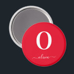 Íman Nome do Script Monograma Personalizado Vermelho e<br><div class="desc">Este monograma de na moda e design de guião elegante pode ser dado como presente para um aniversário,  favor de casamento,  chá de panela ou qualquer ocasião. Pode ser personalizado com o nome e o nome da pessoa.</div>