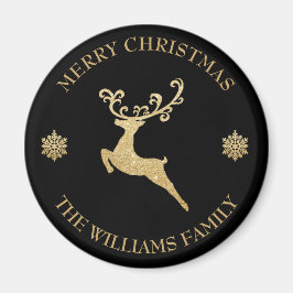 Íman Nome Dourado Glitter Reindeer Feliz Natal