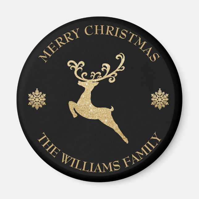 Íman Nome Dourado Glitter Reindeer Feliz Natal (Frente)