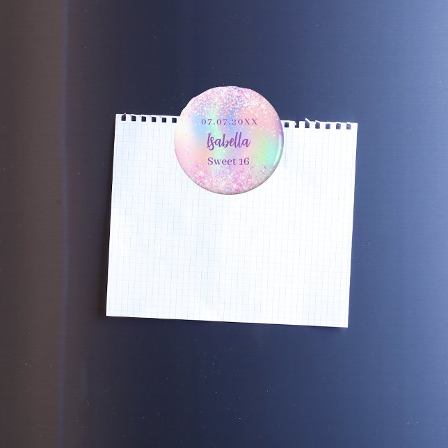 Íman Nome holográfico rosa Sweet 16 (Criador carregado)