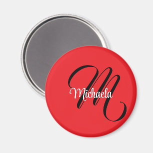 Íman Nome inicial do monograma moderno minimalista verm